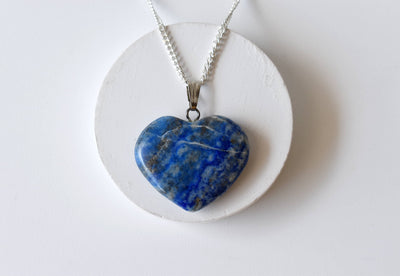 Real Lapis Lazuli Crystal Heart Pendant, Genuine Heart Shaped Necklaces