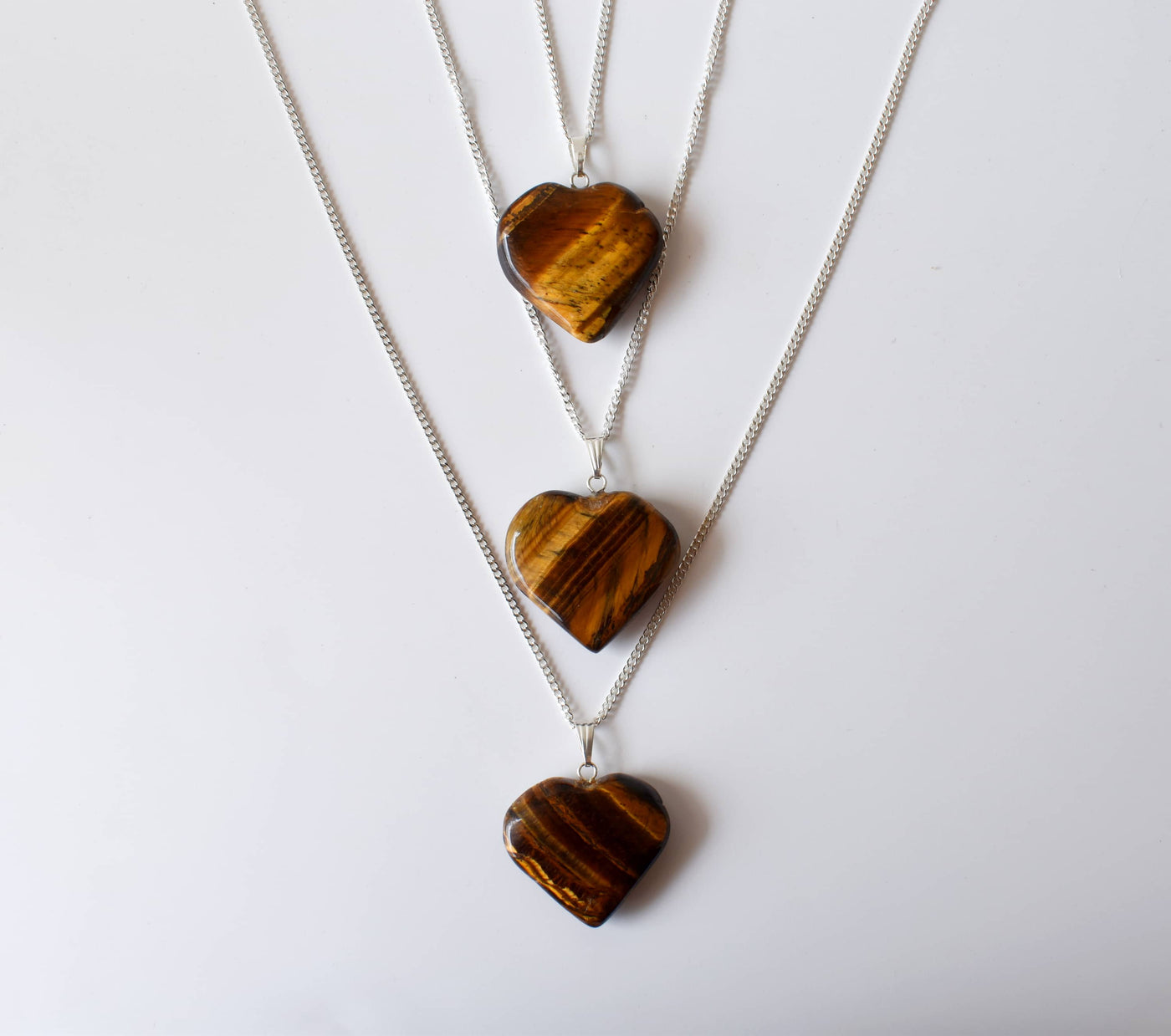 Real Tiger Eye Crystal Heart Pendant, Genuine Heart Shaped Necklaces