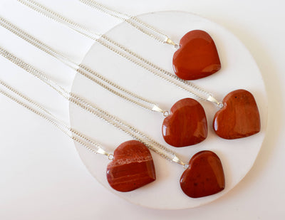 Real Red Jasper Crystal Heart Pendant, Genuine Heart Shaped