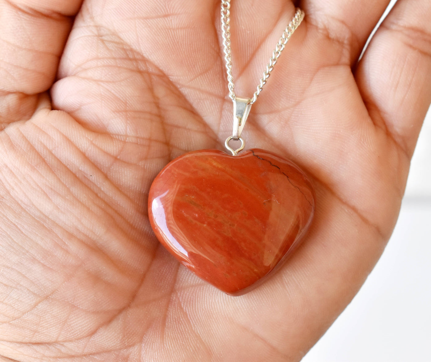 Real Red Jasper Crystal Heart Pendant, Genuine Heart Shaped