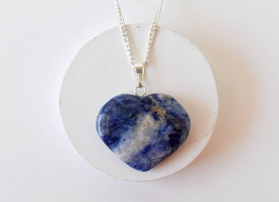 Real Sodalite Crystal Heart Pendant, Genuine Heart Shaped Necklaces