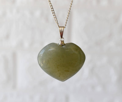 Real Green Aventurine Crystal Heart Pendant, Genuine Heart Shaped Necklaces