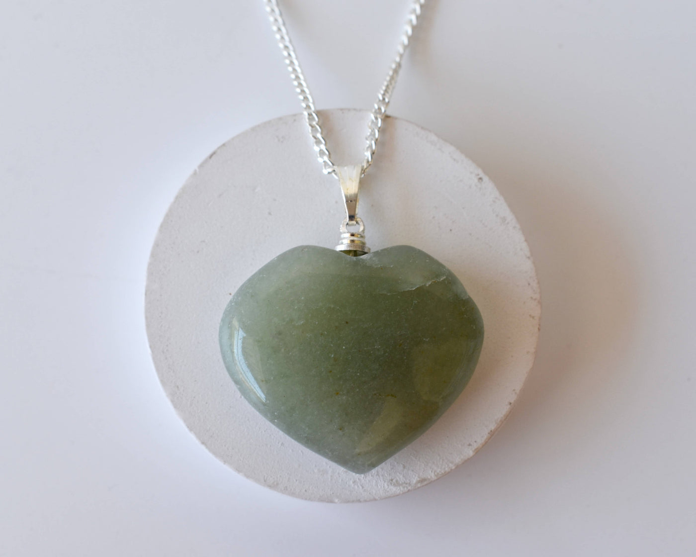 Real Green Aventurine Crystal Heart Pendant, Genuine Heart Shaped Necklaces