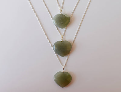 Real Green Aventurine Crystal Heart Pendant, Genuine Heart Shaped Necklaces