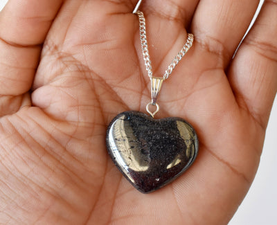 Genuine Hematite Crystal Heart Pendant, Genuine Heart Shaped Necklaces