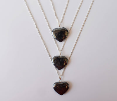 Genuine Hematite Crystal Heart Pendant, Genuine Heart Shaped Necklaces