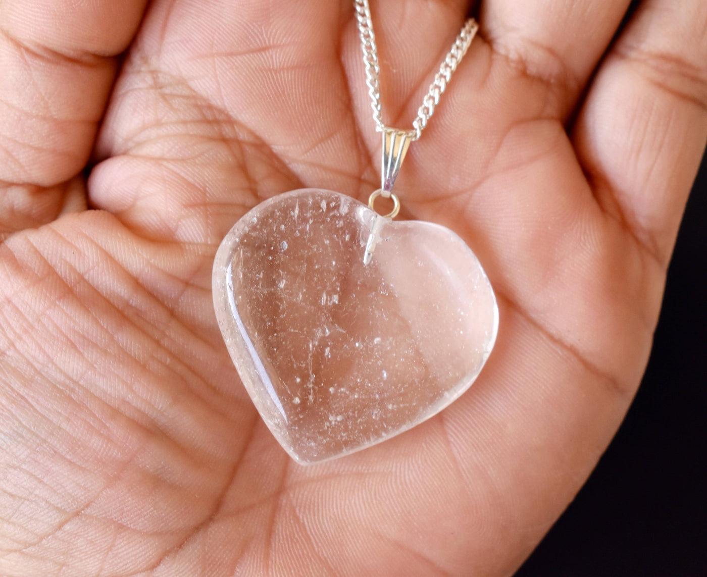 Clear Quartz Crystal Heart Pendant, Genuine Heart Shaped Necklaces