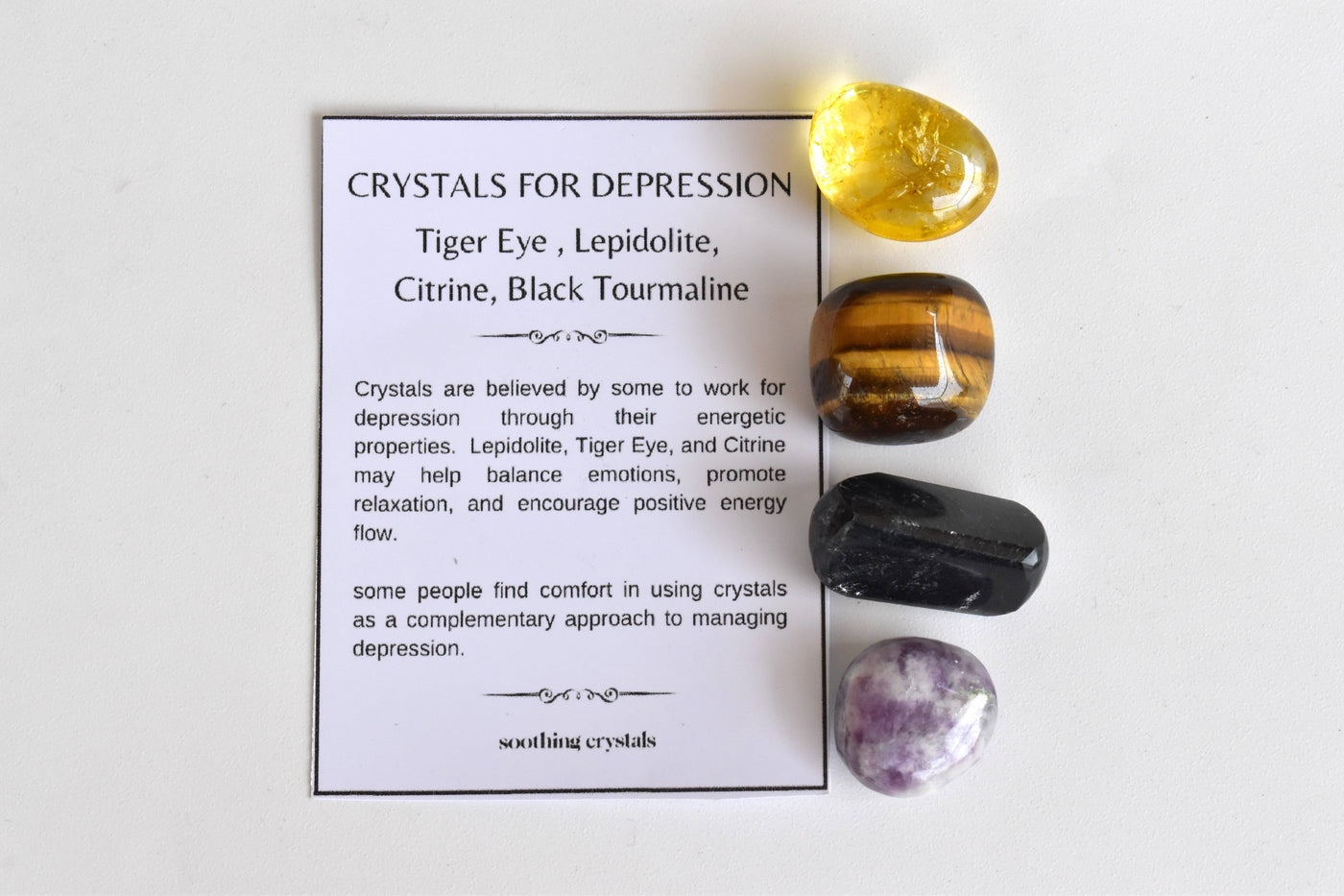 Soothing and Reducing DEPRESSION Crystal Kit, Gemstone Tumble Kit, Depression Crystal Gift Set