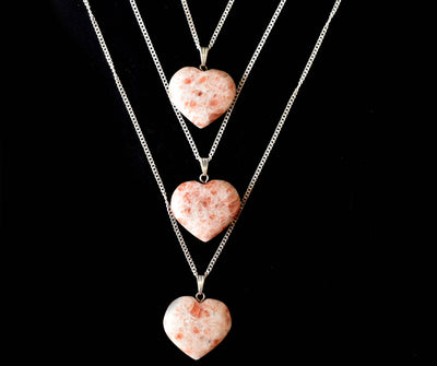 Real Sunstone Crystal Heart Pendant, Genuine Heart Shaped Necklaces