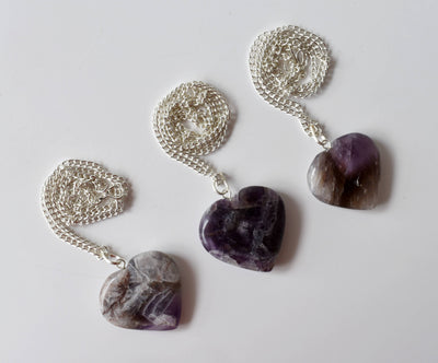 Amethyst Crystal Heart Pendant, Genuine Heart Shaped Necklaces