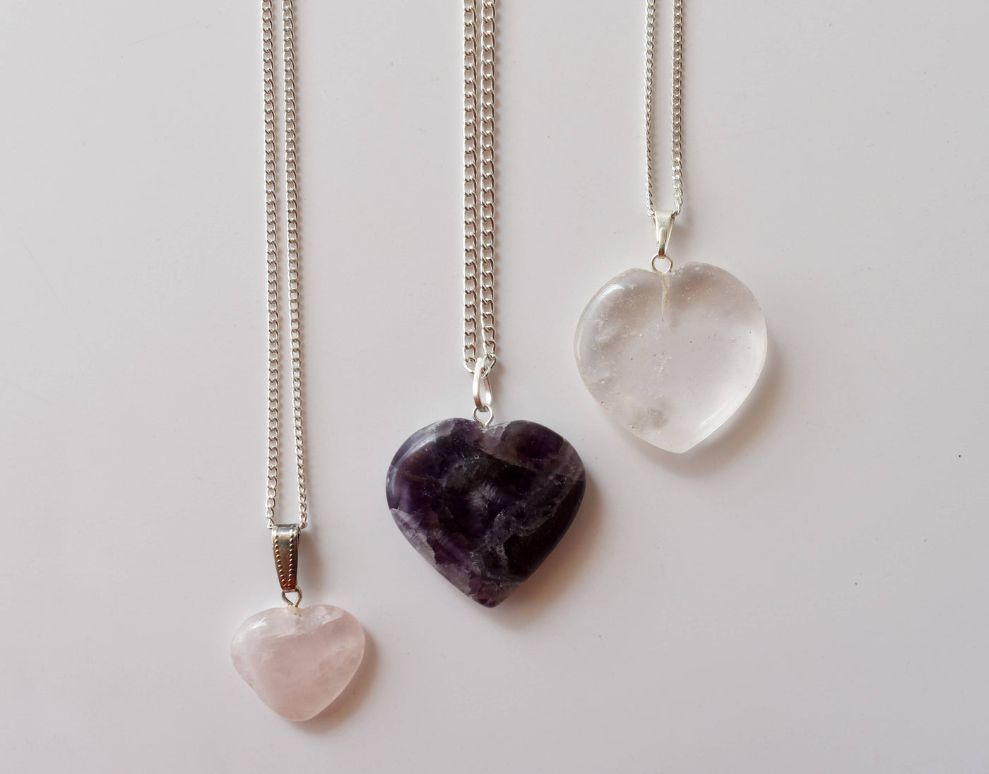 Premium 3 Pieces Crystal Heart Shaped Pendant Set, Heart Gemstone Necklace