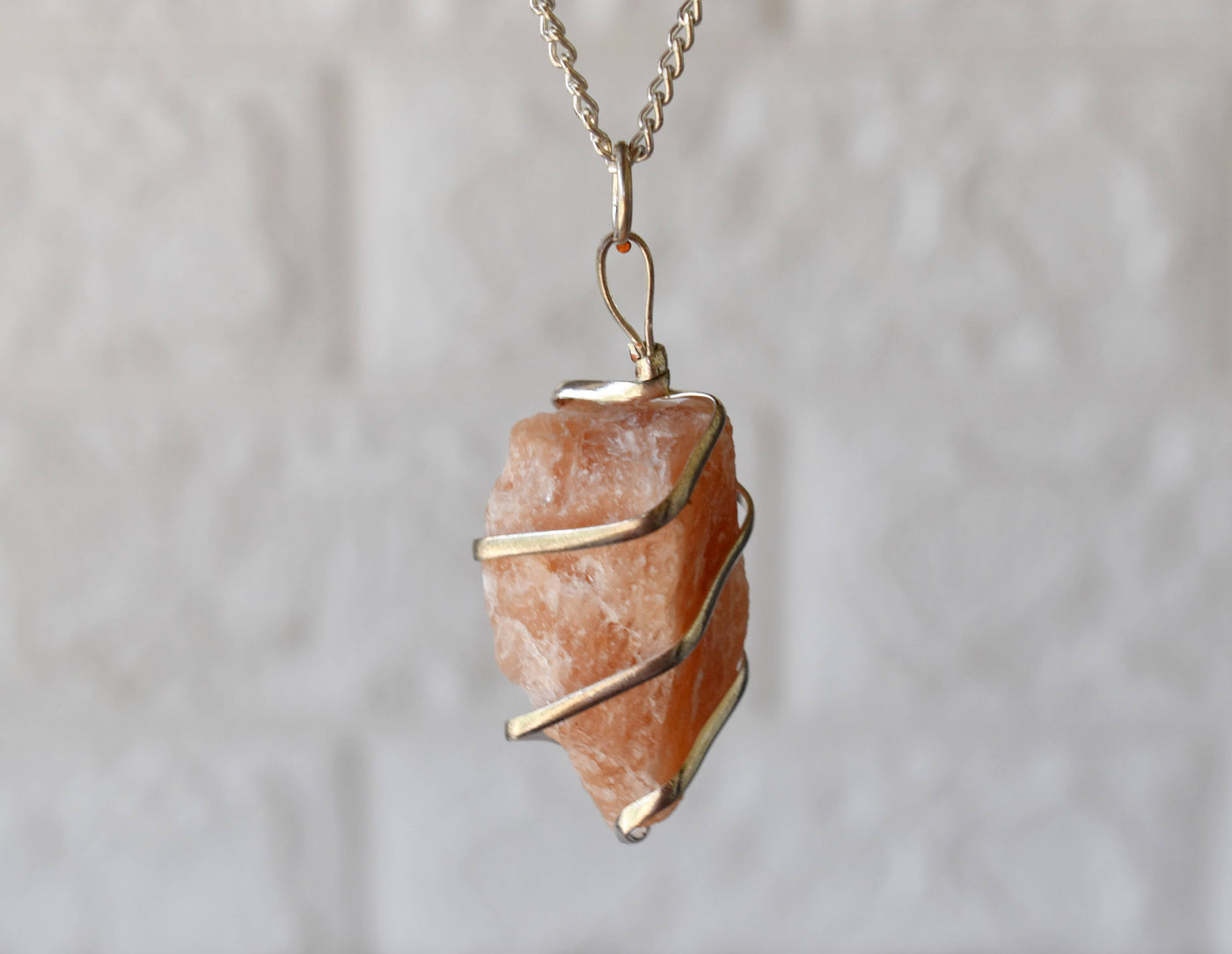 Sunstone Raw Gemstone Pendant, Wire Wrapped Crystal Stone Pendant