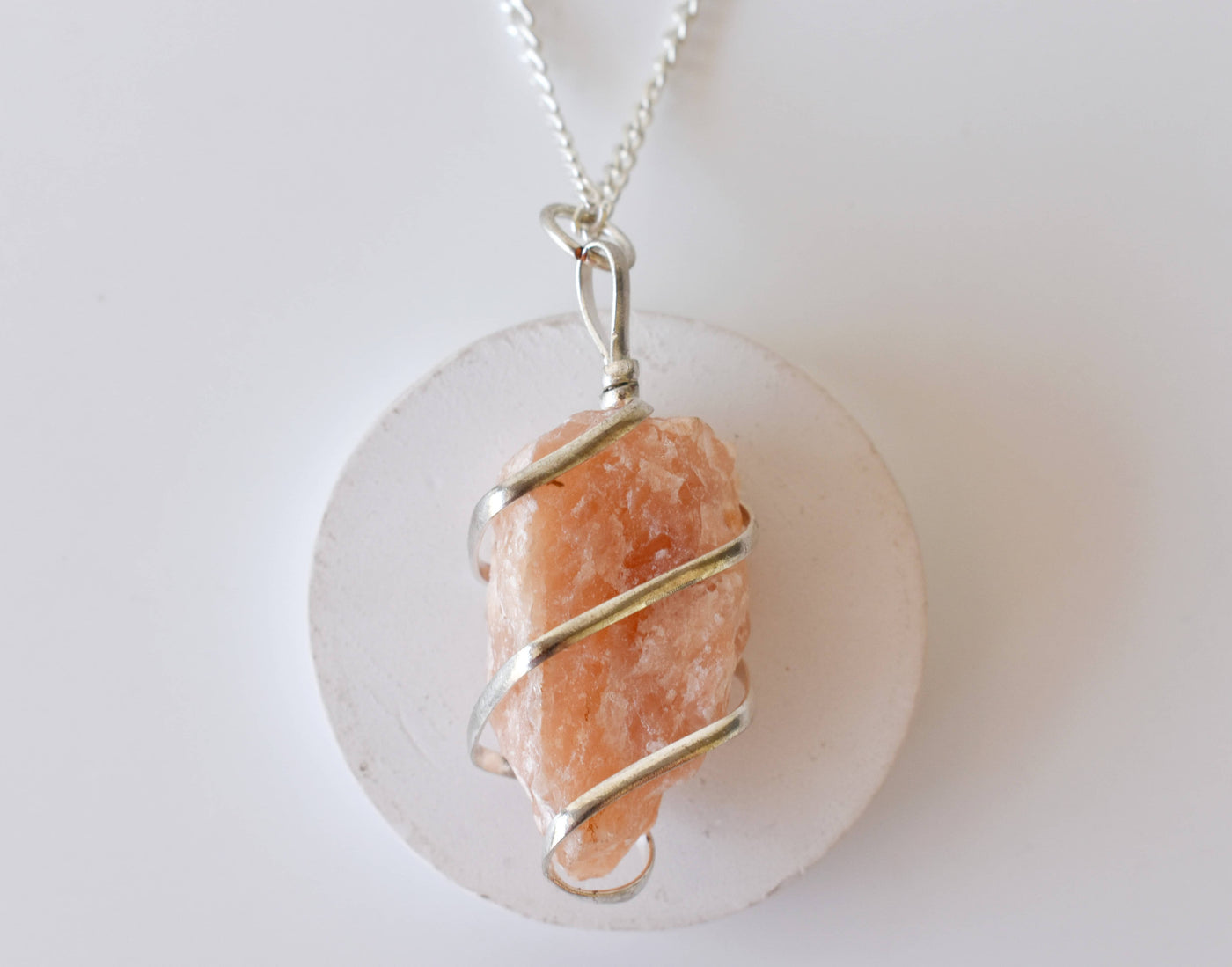 Sunstone Raw Gemstone Pendant, Wire Wrapped Crystal Stone Pendant