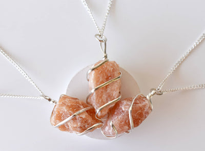 Sunstone Raw Gemstone Pendant, Wire Wrapped Crystal Stone Pendant