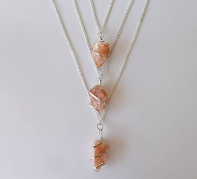 Sunstone Raw Gemstone Pendant, Wire Wrapped Crystal Stone Pendant