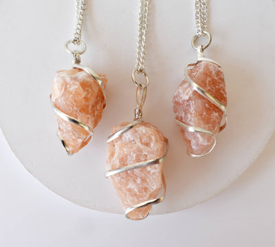 Sunstone Raw Gemstone Pendant, Wire Wrapped Crystal Stone Pendant