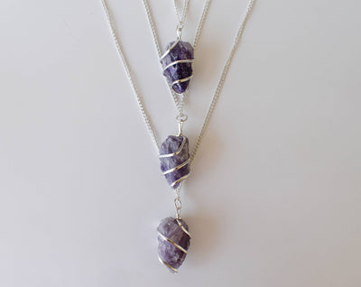 Amethyst Raw Gemstone Pendant, Wire Wrapped Crystal Stone Pendant