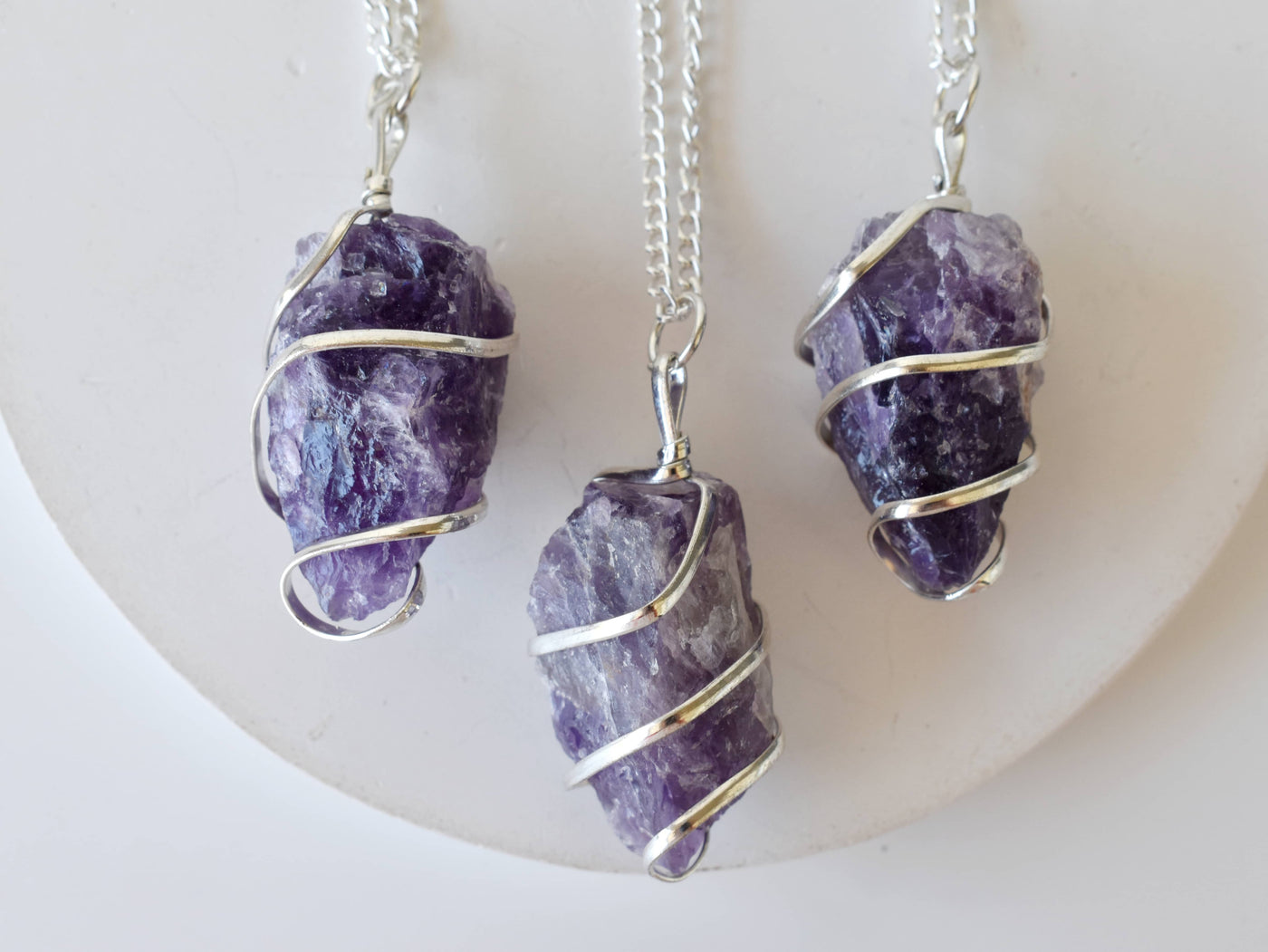 Amethyst Raw Gemstone Pendant, Wire Wrapped Crystal Stone Pendant