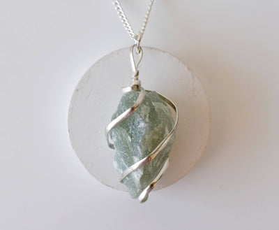 Green Aventurine Raw Gemstone Pendant, Wire Wrapped Crystal Stone Pendant