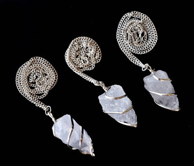 Crystal Quartz Raw Gemstone Pendant, Wire Wrapped Crystal Stone Pendant