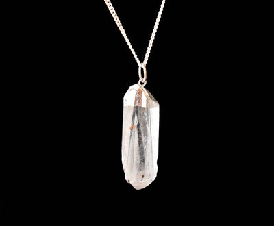 Clear Quartz Rough Stone Pendants, Electroplated Silver Real Crystal Necklaces