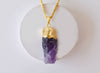 Amethyst Rough Stone Pendants, Natural Gemstone Electroplated Gold Necklaces.