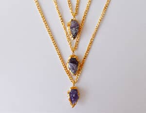 Amethyst Arrowhead Pendant, Electroplated Gold Crystals Pendants with Chain