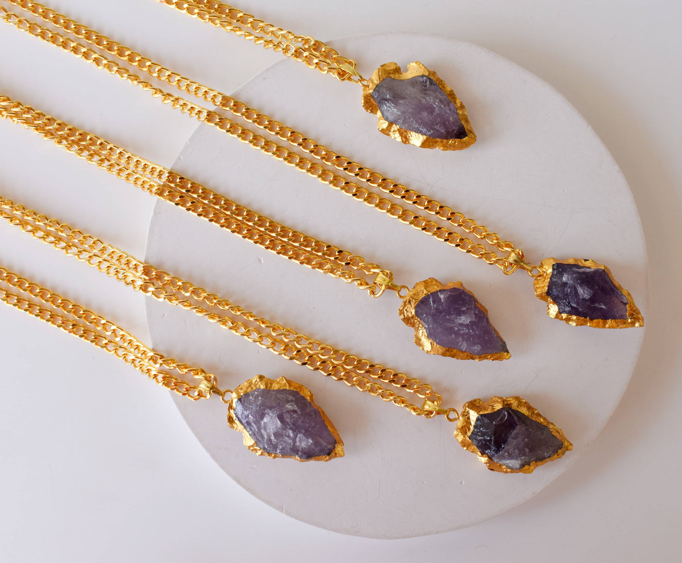 Amethyst Arrowhead Pendant, Electroplated Gold Crystals Pendants with Chain