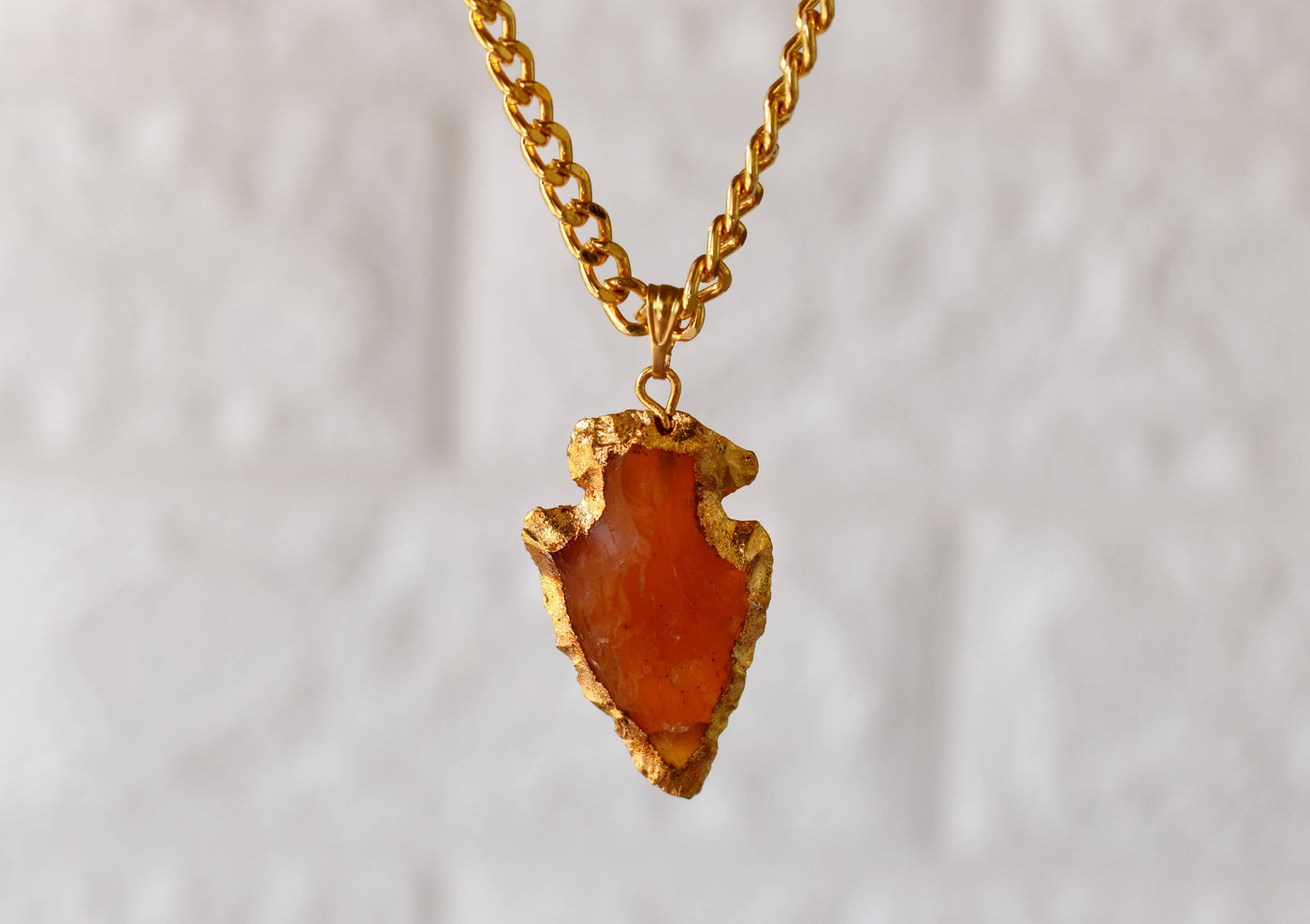 Carnelian Arrowhead Pendant, Electroplated Gold Crystals Pendants with Chain