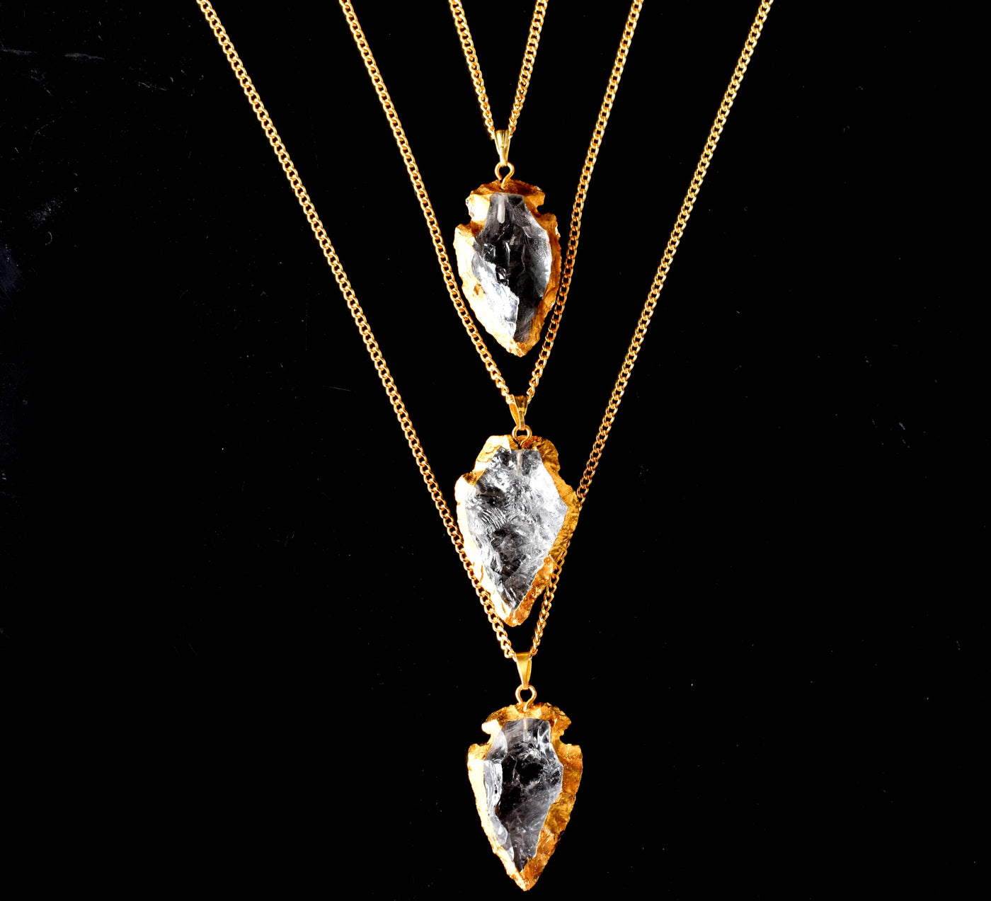 Clear Quartz Arrowhead Pendant, Electroplated Gold Crystals Pendants with Chain