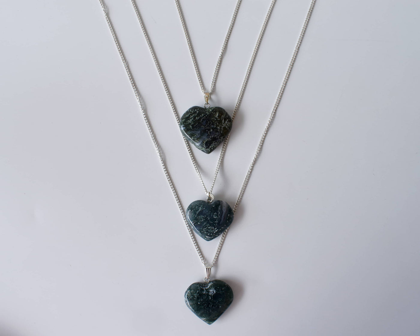 Real Moss Agate Crystal Heart Pendant, Genuine Heart Shaped Necklaces, Polished Gemstone Charm