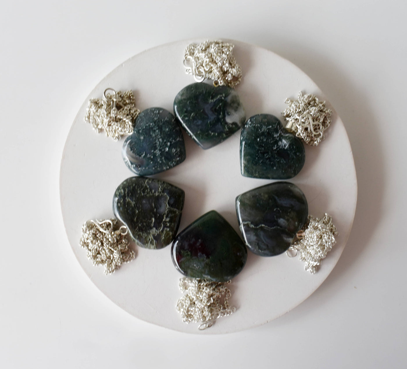 Real Moss Agate Crystal Heart Pendant, Genuine Heart Shaped Necklaces, Polished Gemstone Charm