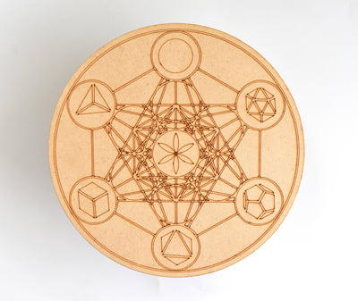 Tree of Life with Om Crystal Grid Board, 6" Wooden Crystal Grid Plate