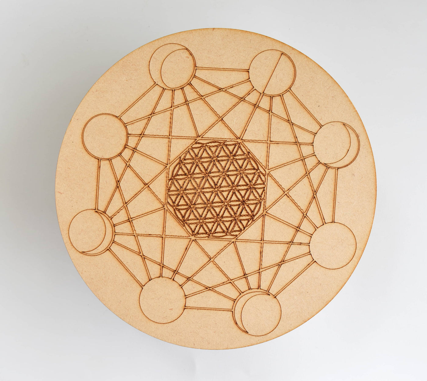 Moon Phase Crystal Grid Board, 6" Wooden Crystal Grid Plate