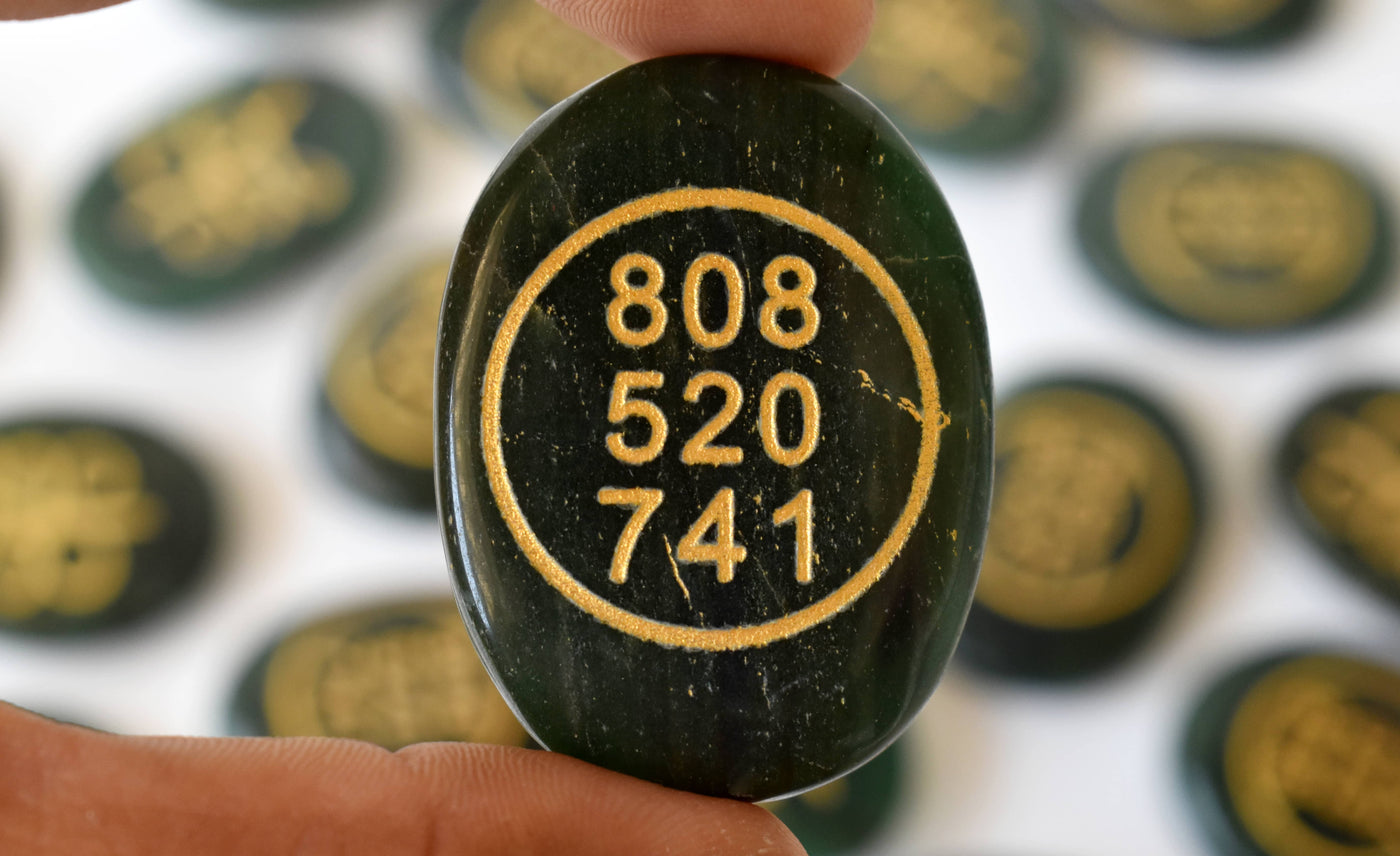 Polished Green Jade Zibu Stones, Flat Oval Engraved Stones (Wealth and Attraction)