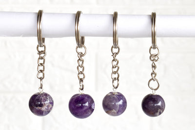 Amethyst Key Chain, Gemstone Keychain Crystal Key Ring (Intuition and Grief)