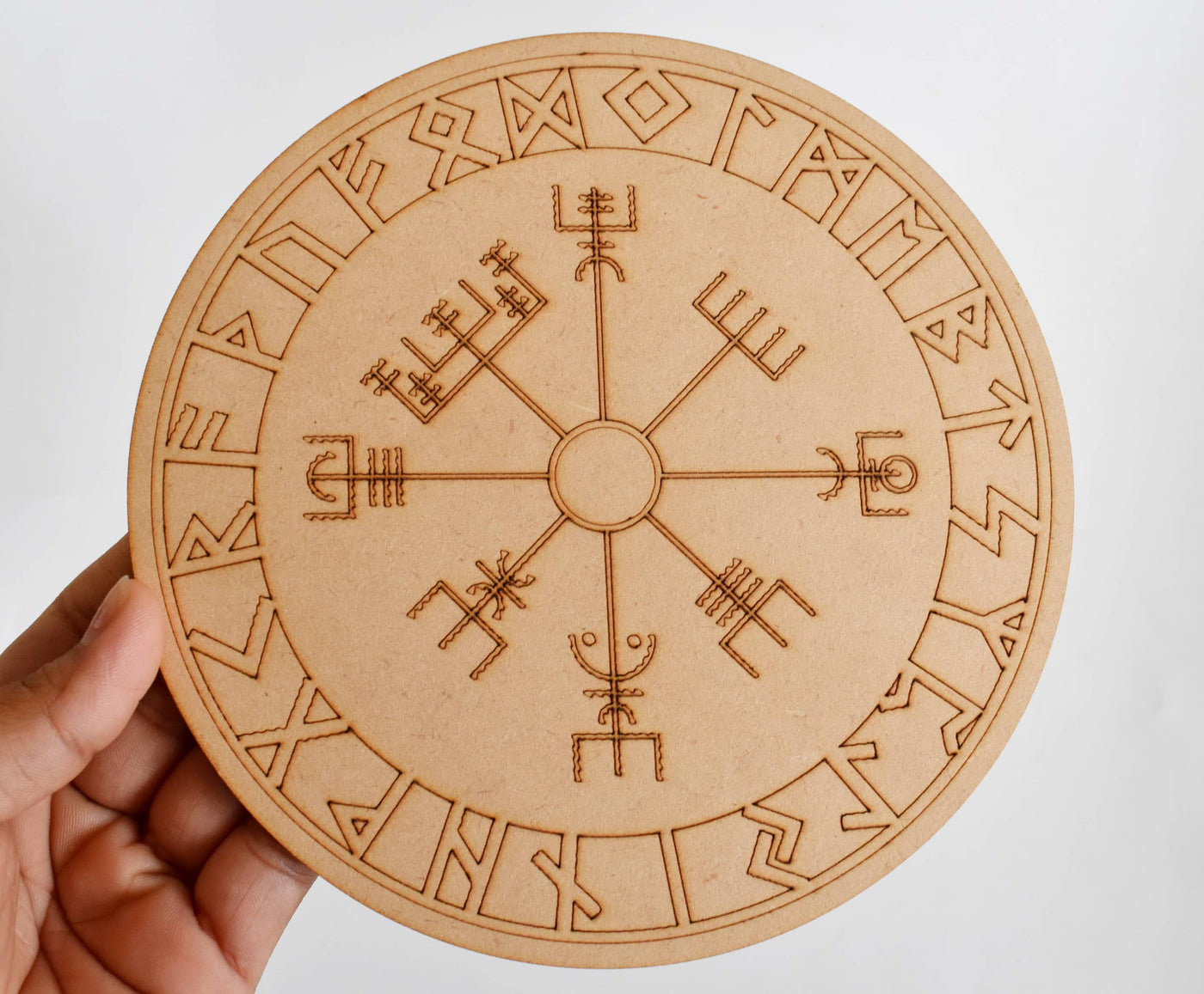 Norse Runes Crystal Grid Board, Wooden 6" Vegvisir Grid Plate