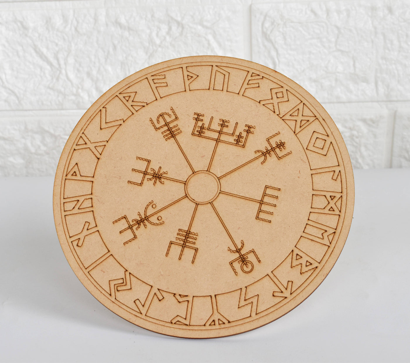 Norse Runes Crystal Grid Board, Wooden 6" Vegvisir Grid Plate