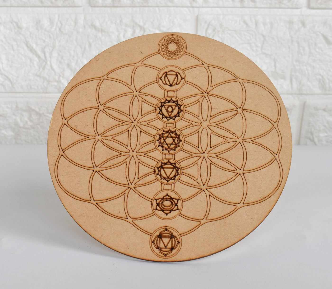 Tree of Life with 7 Chakras Crystal Grid Board, 6" Wooden Crystal Grid Plate