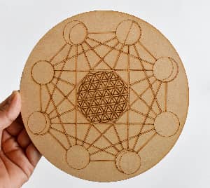 Moon Phase Crystal Grid Board, 6" Wooden Crystal Grid Plate