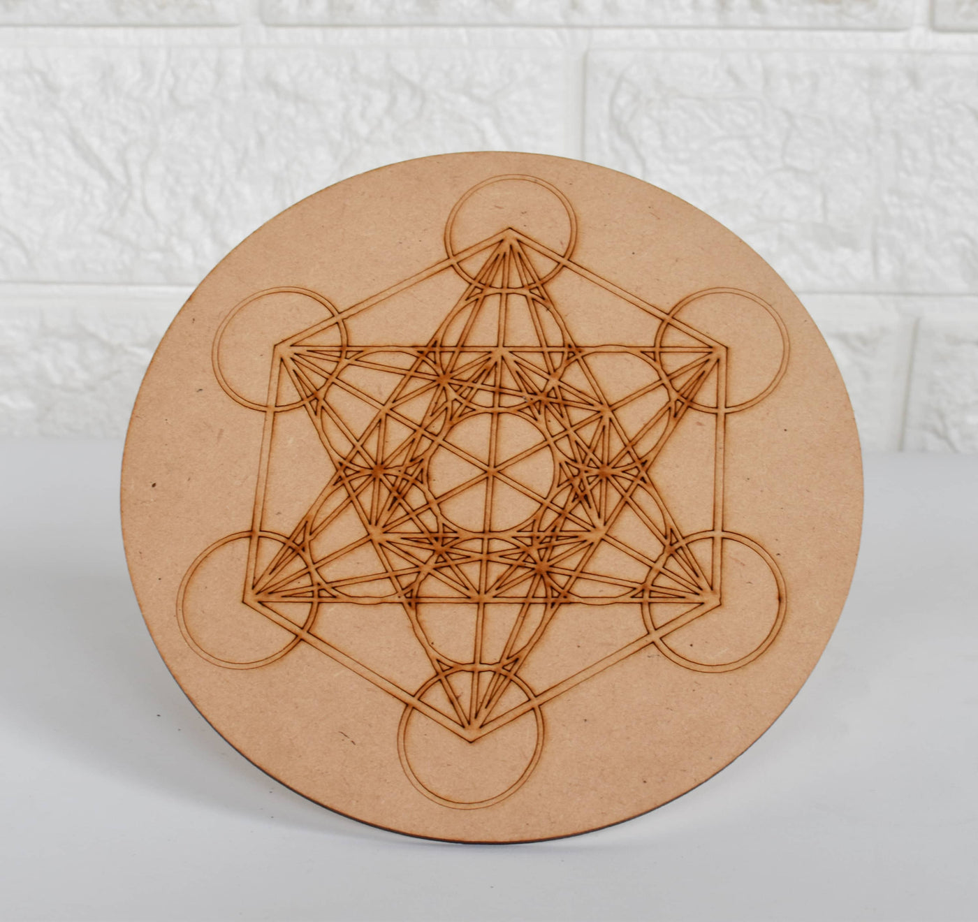 Metatron Cube Crystal Grid Board, 6" Wooden Crystal Grid Plate