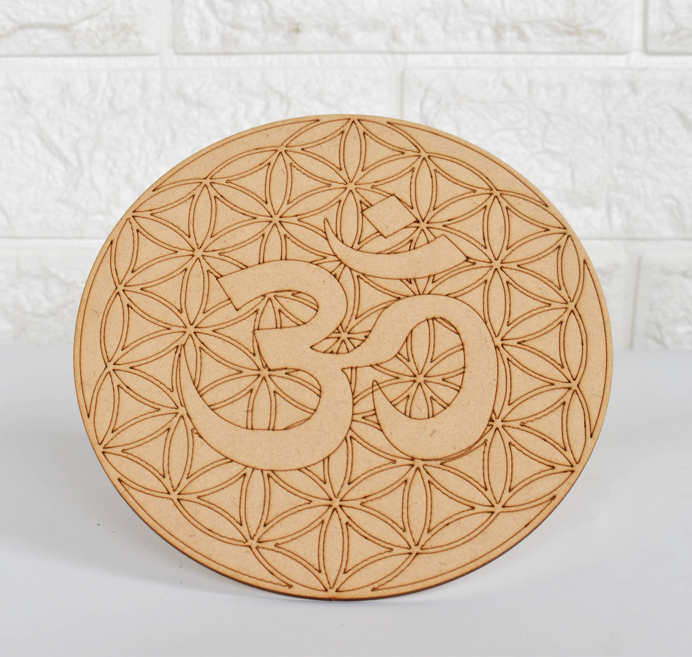 Tree of Life with Om Crystal Grid Board, 6" Wooden Crystal Grid Plate