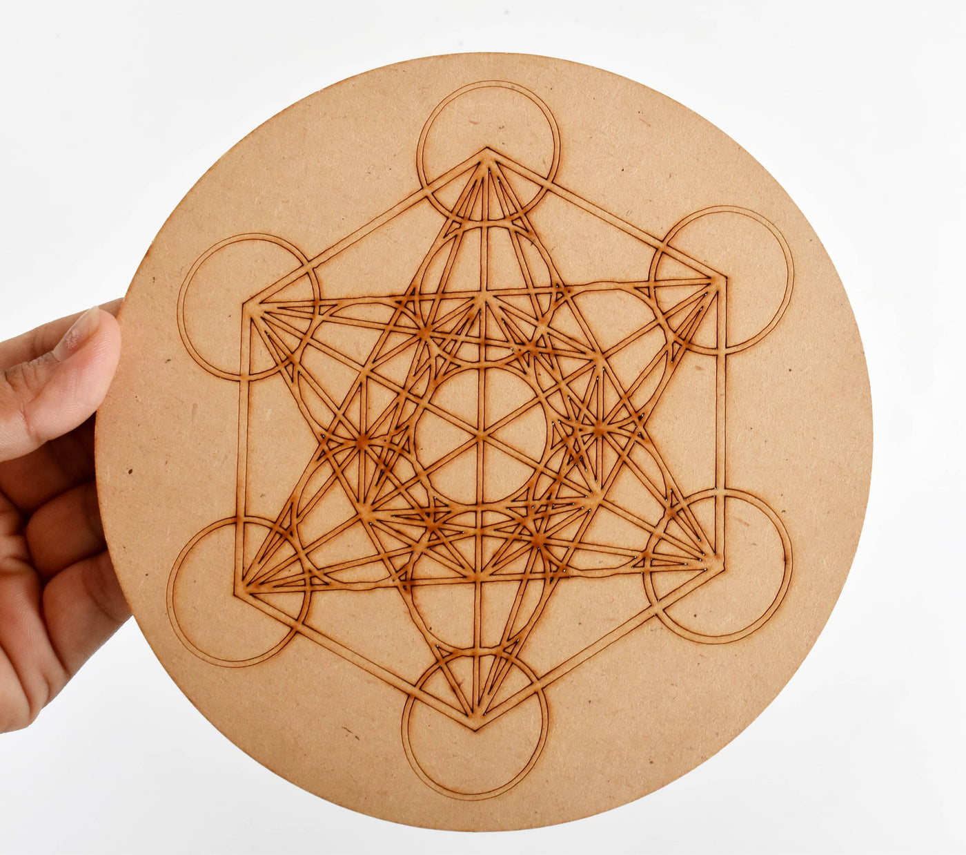 Metatron Cube Crystal Grid Board, 6" Wooden Crystal Grid Plate