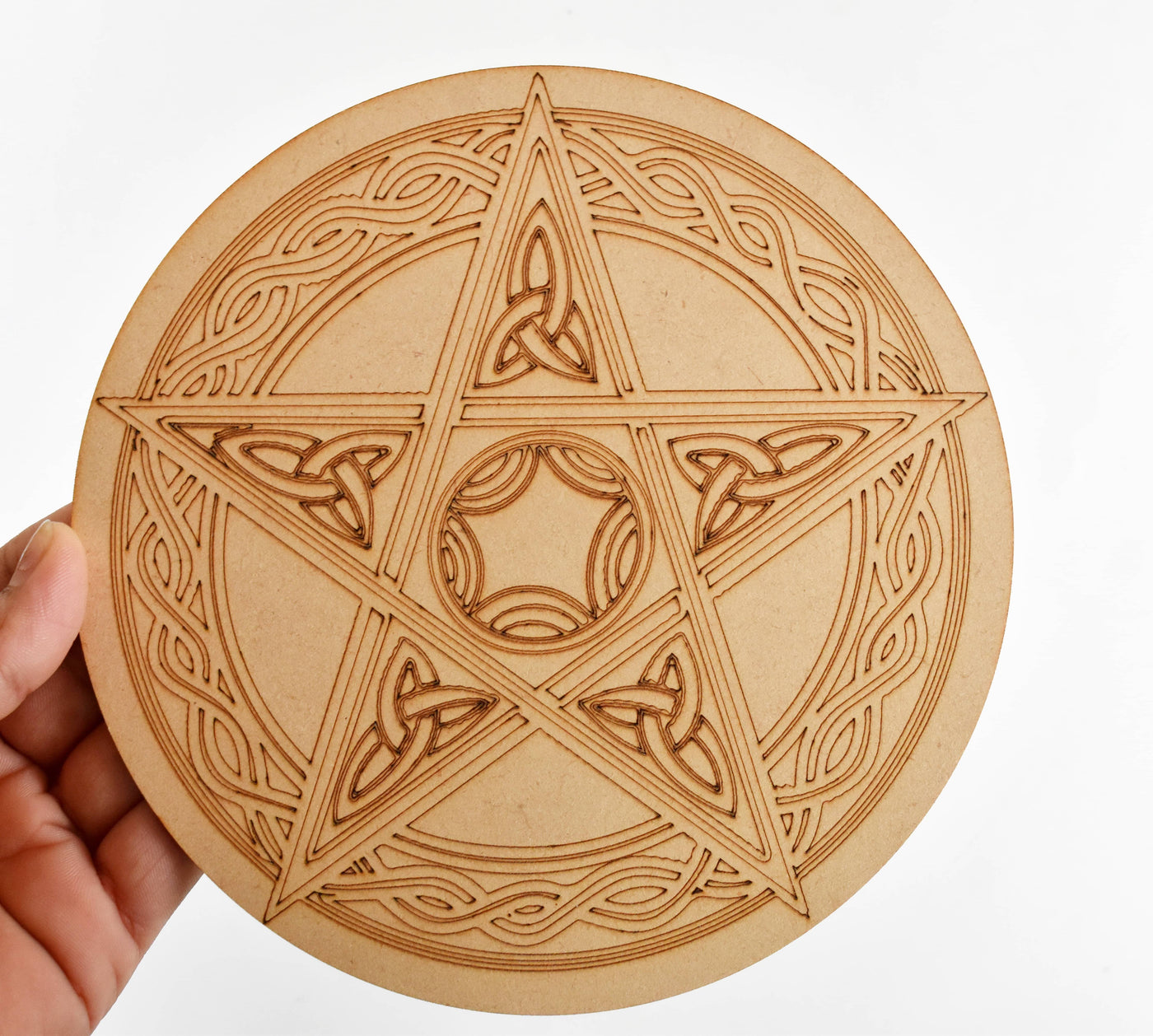 Pentacle Crystal Grid Board, 6" Wooden Crystal Grid Plate