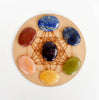 7 Chakra Crystals Worry Stones Set with Wooden Grid Plate, Selenite Log