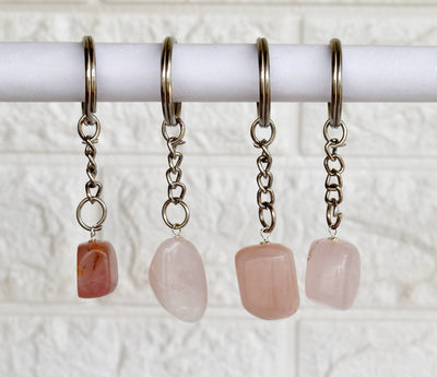 Rose Quartz Key Chain, Gemstone Keychain Crystal Key Ring (Creativity and Empathy)