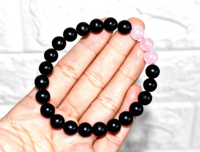 EMF Protection Crystal Bracelet, EMF Bracelet (Shungite Black, Rose Quartz)