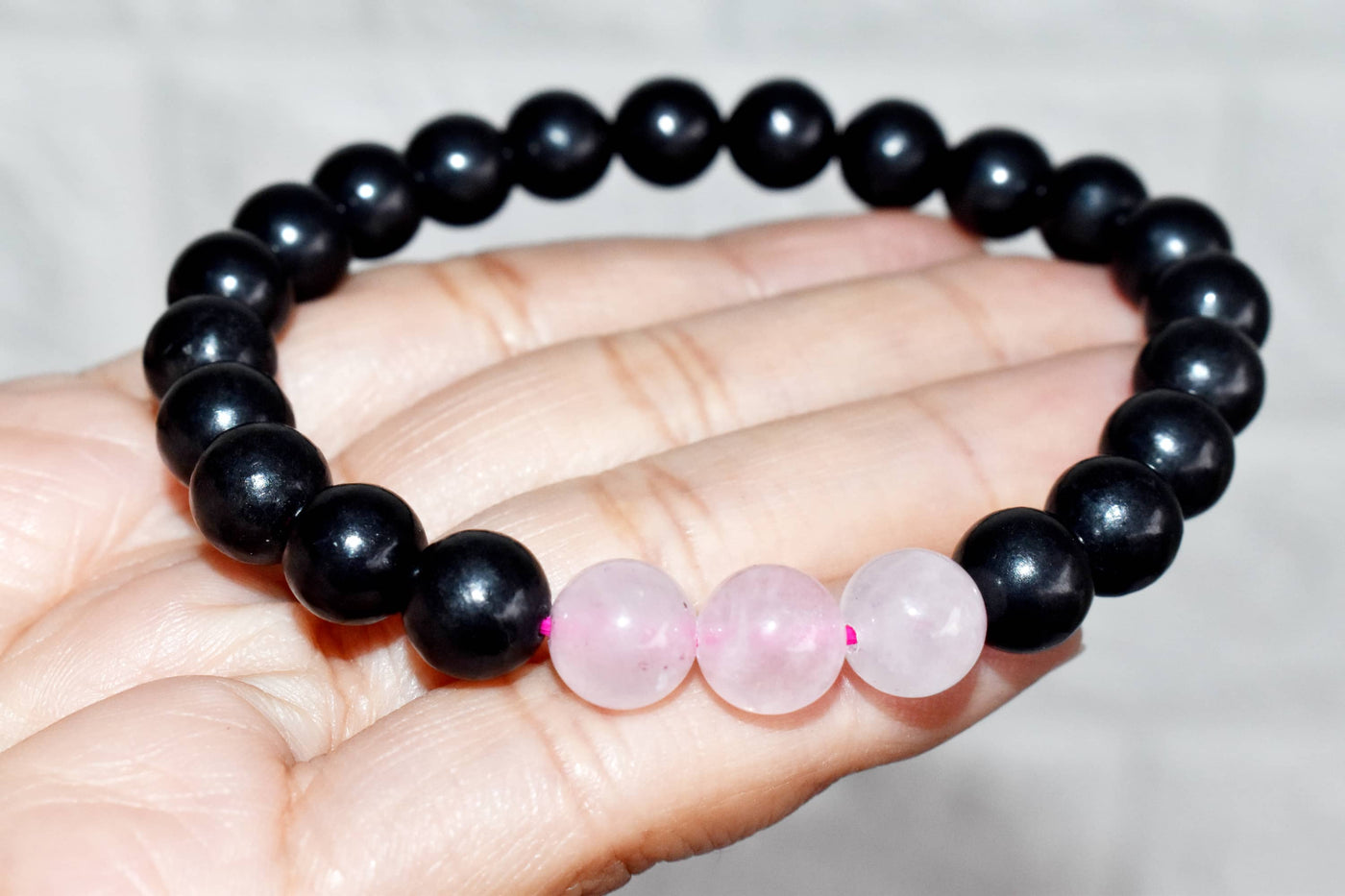 EMF Protection Crystal Bracelet, EMF Bracelet (Shungite Black, Rose Quartz)