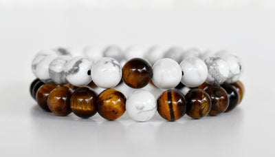 Tiger Eye Howlite Couple Bracelets, Anniversary Gift (Prosperity and Truth)