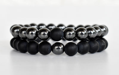 Hematite Black Onyx Matt Couple Bracelets, Anniversary Gift (Manifestation and Confidence)